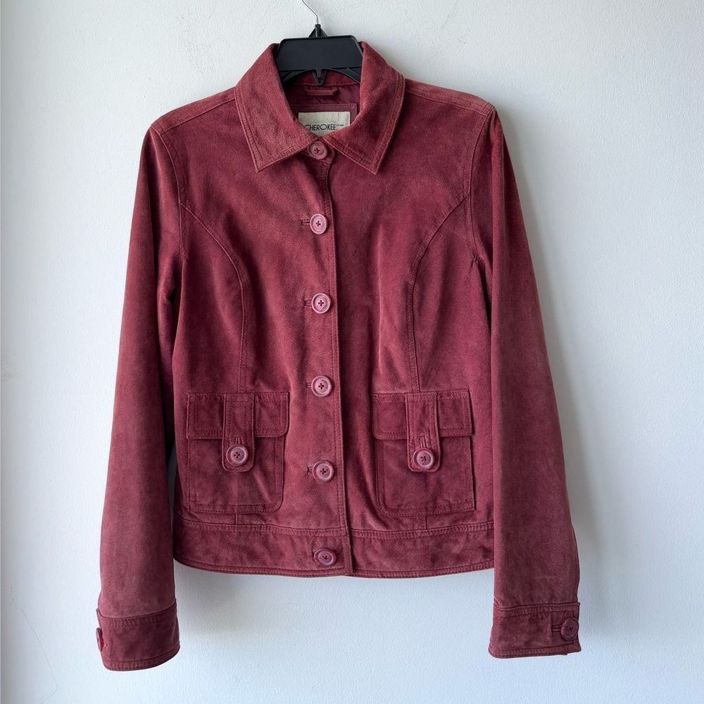 Vintage Cherokee Suede Leather Jacket Brick Red Womens Medium Western 70s